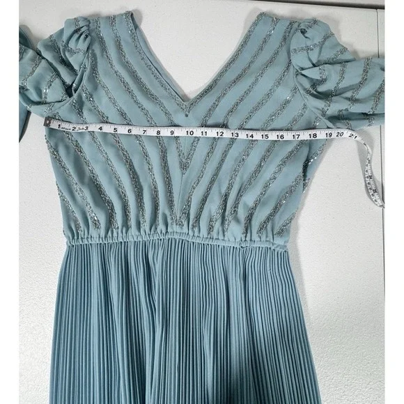 Vintage Jack Bryan Beaded Maxi Dress Pleated Blue Grecian Evening Prom Size S - Picture 6 of 16